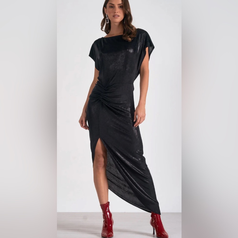 NEW ELAN Glitter Dress Midi Cap Sleeves Sz SMALL